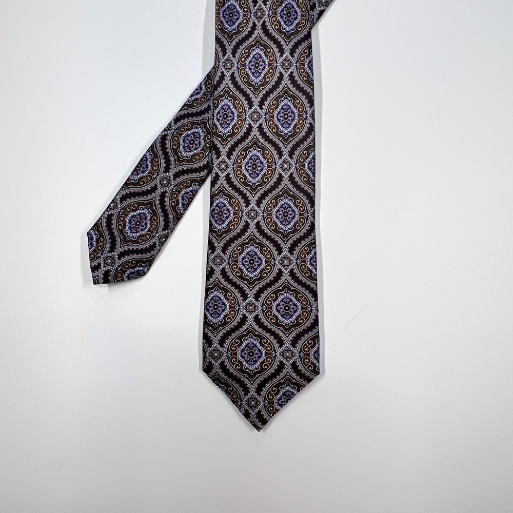 JZ Richards Black Purple Medallion Paisley Silk Necktie Mens One Size